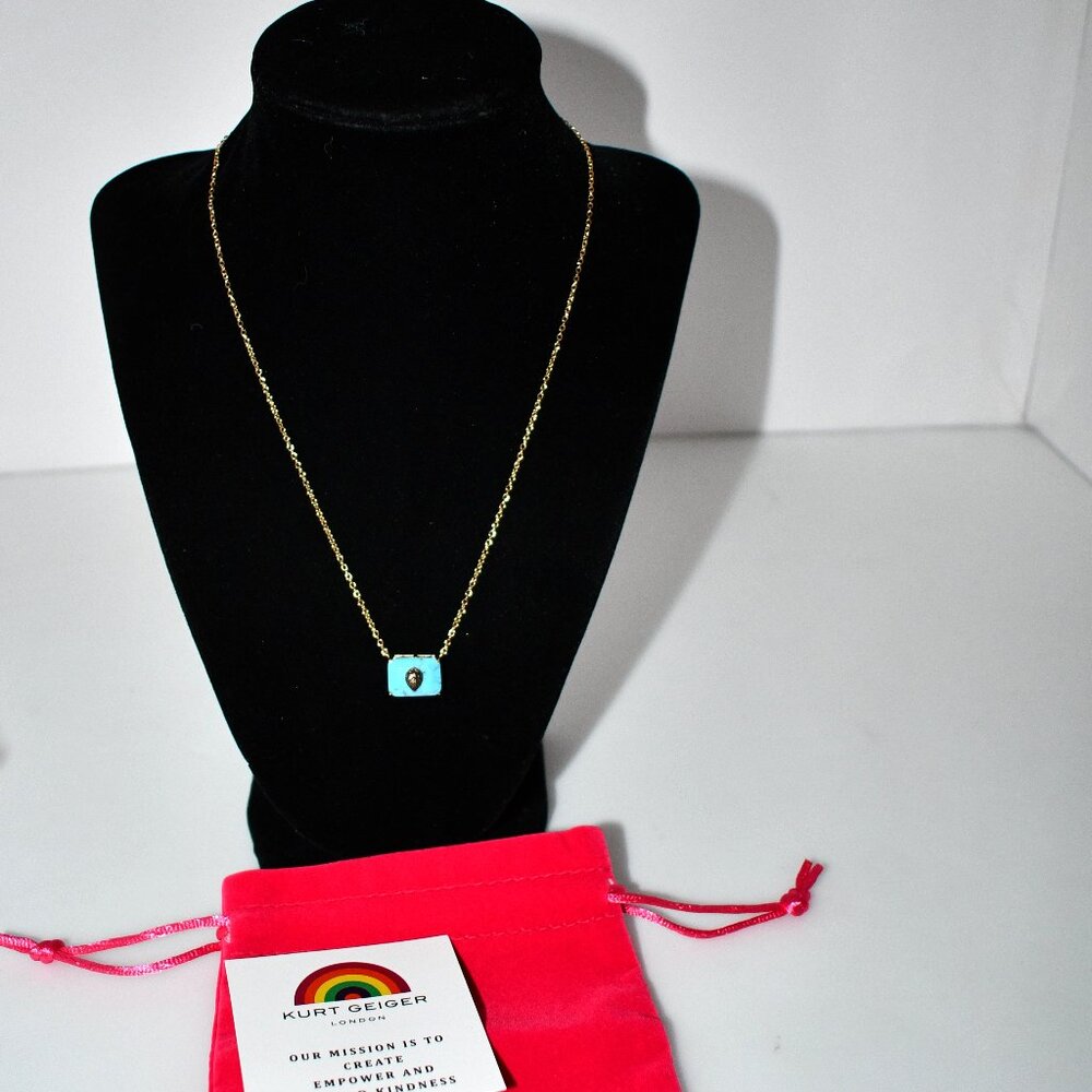 Kurt Geiger London Turquoise Eagle Head Pendant Necklace #518205GLD440 NWT